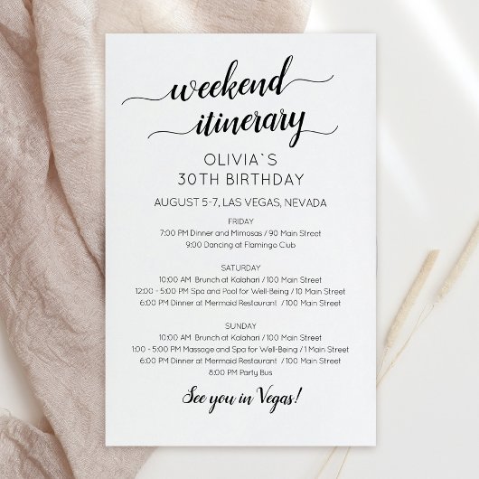 Papier Invitation d'itinéraire d'anniversaire de week-end