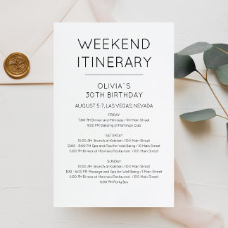 Papier Invitation d'itinéraire d'anniversaire de week-end