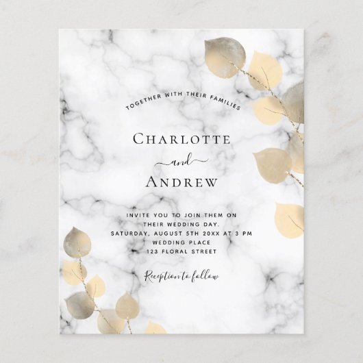 Papier Invitation dorée en marbre d'eucalyptus mariage Bu (Devant)