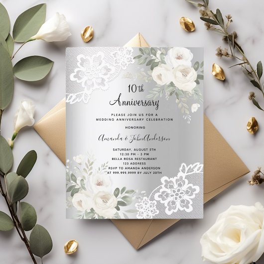 Papier Invitation du 10e anniversaire de mariage des fleu