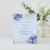 Papier Invitation du 25e anniversaire Blue florals argent (Debout devant)