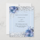 Papier Invitation du 25e anniversaire Blue florals argent (Devant)
