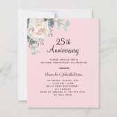 Papier Invitation du 25e anniversaire du mariage rose flo (Devant)
