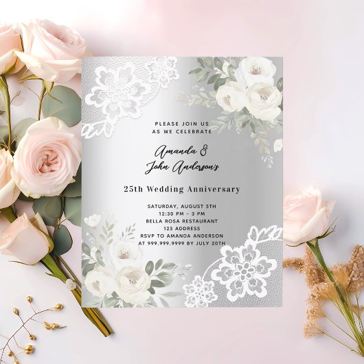 Papier Invitation du 25e anniversaire du mariage Silver