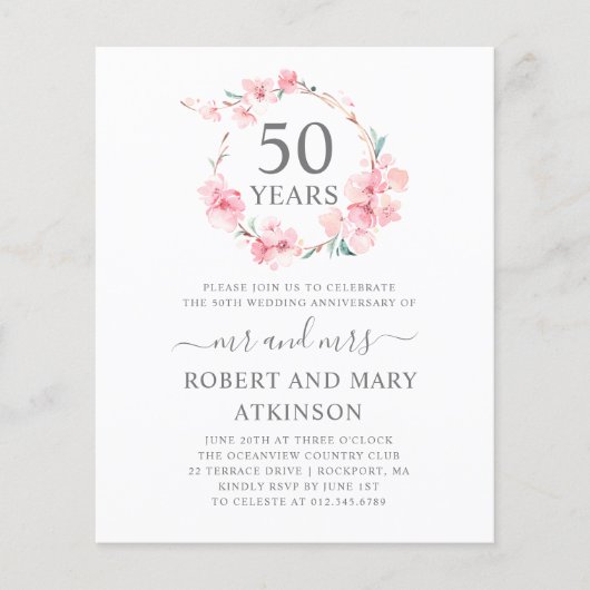 Papier Invitation du 50e anniversaire Budget Pink Cherry (Devant)