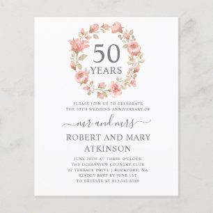 Papier Invitation du 50e anniversaire rose du budget