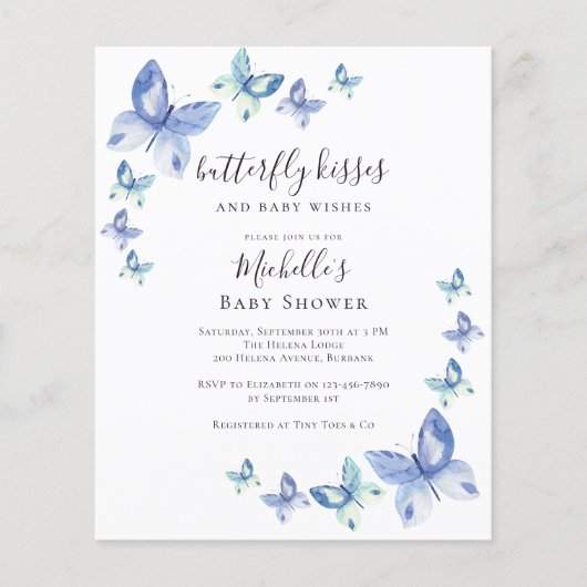 Papier Invitation du Baby shower Baisers à papillon budgé (Devant)