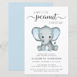 Papier Invitation du Baby shower bleu éléphant budgétaire