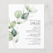 Papier Invitation du Baby shower botanique Eucalyptus Bud (Devant)