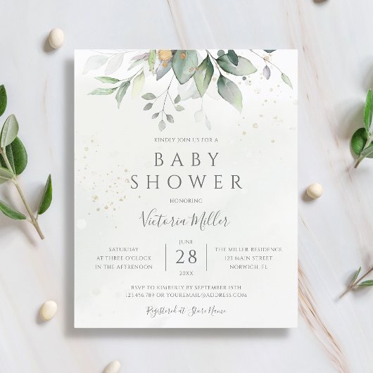 Papier Invitation du Baby shower botanique Eucalyptus Bud
