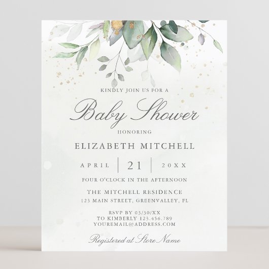 Papier Invitation du Baby shower botanique Eucalyptus Bud