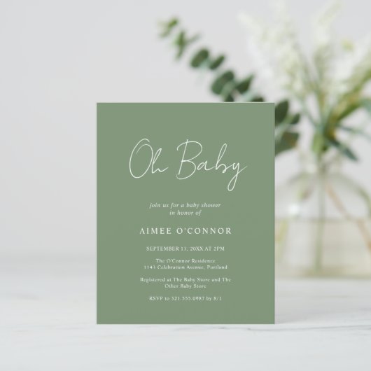 Papier Invitation du Baby shower Budget Vert de Sage mode (Debout devant)