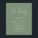 Papier Invitation du Baby shower Budget Vert de Sage mode<br><div class="desc">Baby shower moderne vert sauge / vert olive invitation avec un design simple avec "Oh Baby" dans un style rustique typographie script. Cette élégante invitation sans distinction de genre avec un agencement minimaliste est idéale que vous ayez un garçon ou une fille.</div>