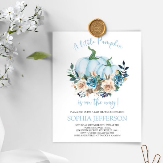 Papier Invitation du Baby shower Citrouille bleu Budget