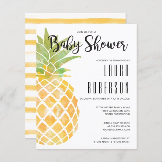 Papier Invitation du Baby shower d'aquarelle d'ananas bud (Devant / Derrière)