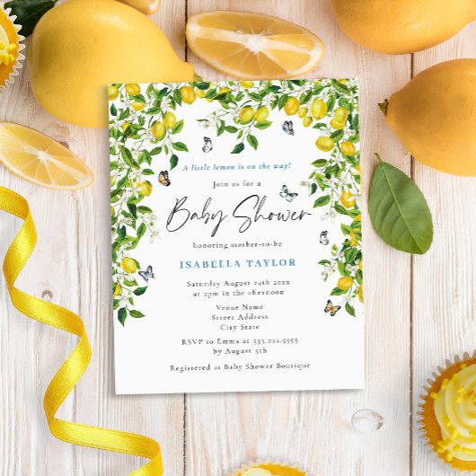 Papier Invitation du Baby shower d'aquarelle de citron bu