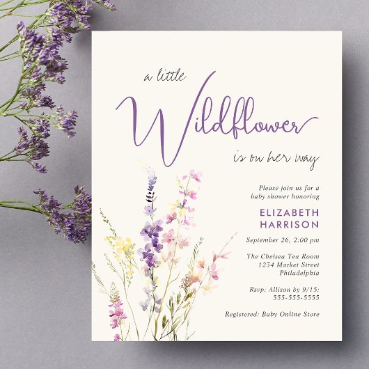 Papier Invitation du Baby shower d'aquarelle Fleur sauvag