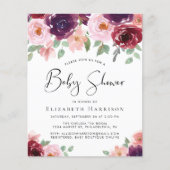 Papier Invitation du Baby shower d'aquarelle florale budg (Devant)