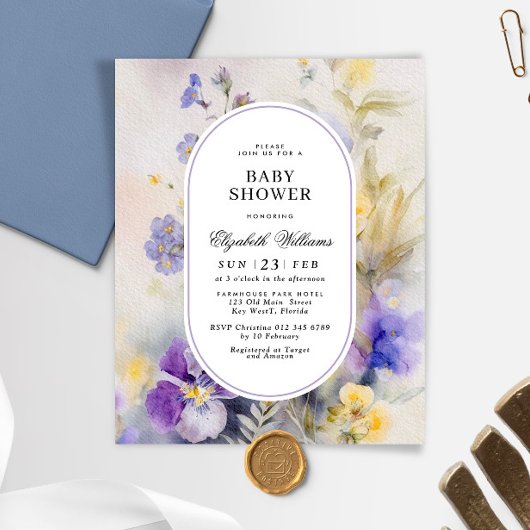Papier Invitation du Baby shower d'aquarelle rustique Bud