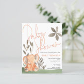 Papier Invitation du Baby shower de corail éléphant budgé (Debout devant)