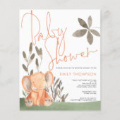 Papier Invitation du Baby shower de corail éléphant budgé (Devant)
