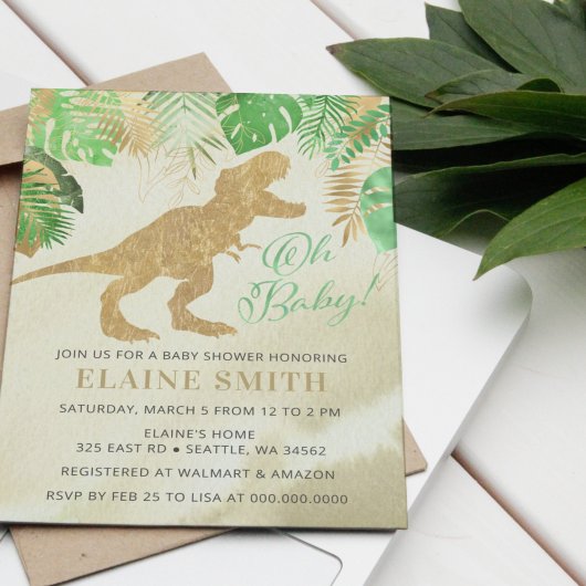 Papier Invitation du Baby shower de dinosaure aquarelle b