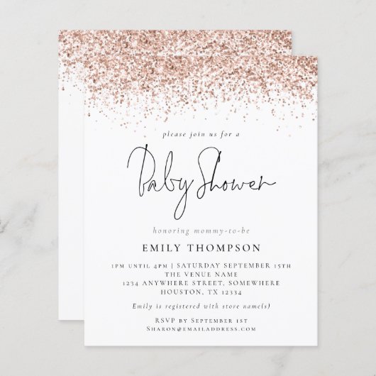 Papier Invitation du Baby shower de Parties scintillant d (Devant / Derrière)