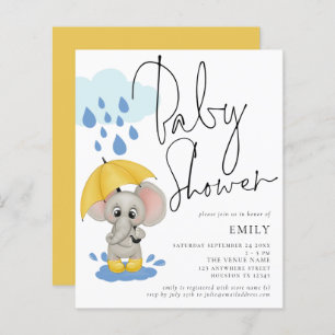 Papier Invitation du Baby shower de pluie d'éléphants bud