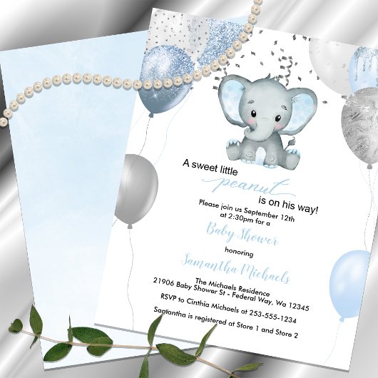 Papier Invitation du Baby shower des ballons éléphants du