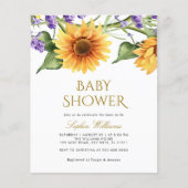 Papier Invitation du Baby shower des tournesols du budget (Devant)