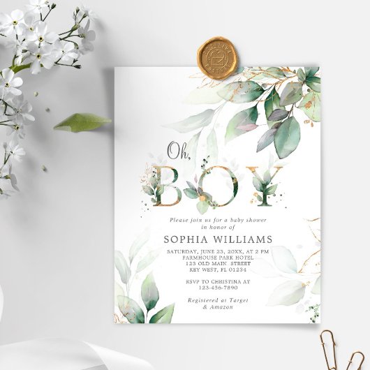 Papier Invitation du Baby shower d'eucalyptus vert du bud