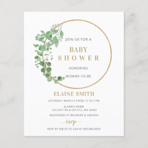 Papier Invitation du Baby shower d'or Budget Greenery