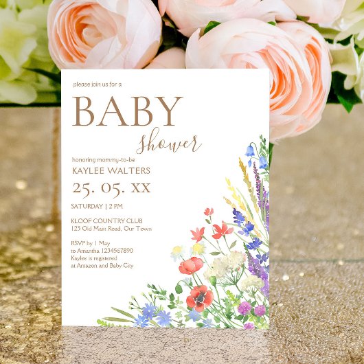 Papier Invitation du baby shower du budget Fleurs de prai