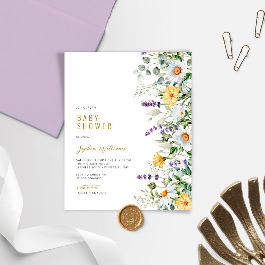 Papier Invitation du Baby shower Fleur sauvage Chamomile 