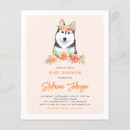 Papier Invitation du Baby shower floral de Husky de Sibér (Devant)