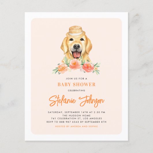 Papier Invitation du Baby shower Golden Retriever Peach (Devant)