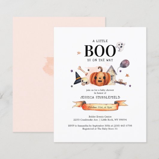 Papier Invitation du Baby shower Halloween Boo Budget (Devant / Derrière)