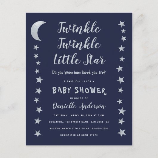 Papier Invitation du Baby shower Little Star Twinkle budg (Devant)