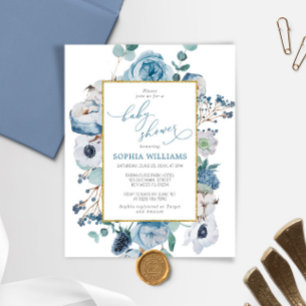 Papier Invitation du Baby shower Rose bleu d'hiver Budget
