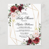 Papier Invitation du Baby shower Rose rose et bourguignon (Devant)