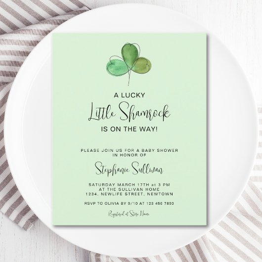 Papier Invitation du Baby shower Shamrock vert du budget