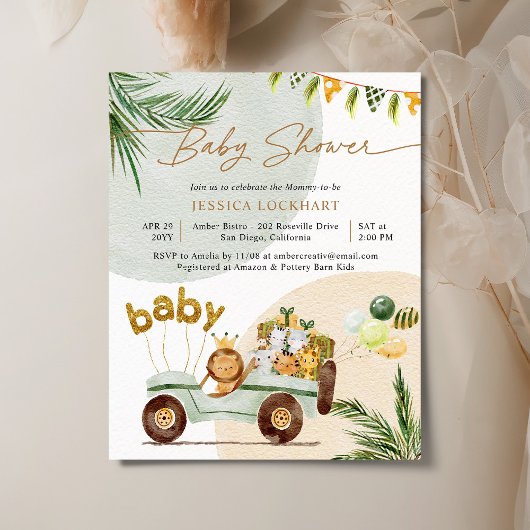Papier Invitation du Baby shower unique de la Jungle Part