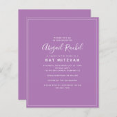 Papier Invitation du Bat mitzvah budget moderne violet (Devant / Derrière)