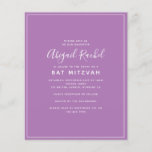 Papier Invitation du Bat mitzvah budget moderne violet<br><div class="desc">Un design simple et moderne **VEUILLEZ LIRE AVANT D'ACHETER** Notre gamme de papeteries économiques de 4, 5 po x 5, 6 po et s'intègre dans une enveloppe A6, qui sont disponibles en toutes sortes de couleurs dans votre magasin de papeterie local ou vous pouvez en ajouter des blancs à votre...</div>