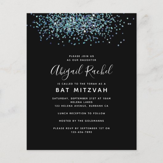 Papier Invitation du Bat mitzvah du budget de la Parties  (Devant)