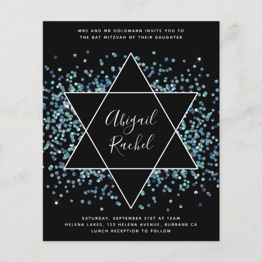 Papier Invitation du Bat mitzvah du budget Star of David (Devant)