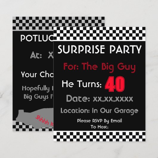 Papier Invitation du Black White Check Party (Devant / Derrière)