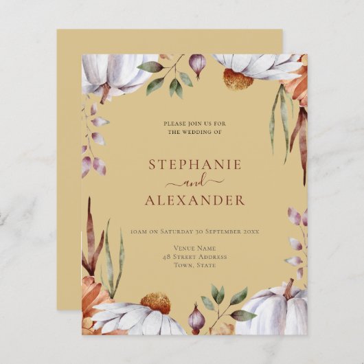 Papier Invitation du Citrouille Floral Mariage QR Code (Devant / Derrière)