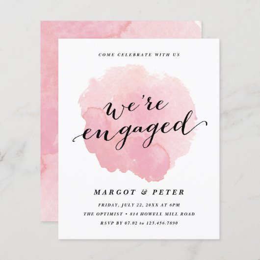 Papier Invitation du Fiançailles d'aquarelle du script bu (Devant / Derrière)