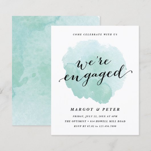 Papier Invitation du Fiançailles d'aquarelle du script bu (Devant / Derrière)